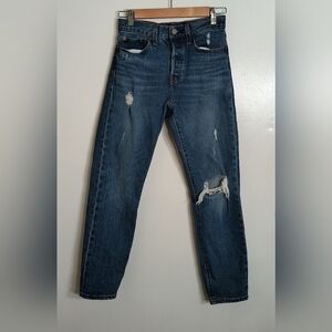 Levi's Wedgie Straight Distressed Jeans Size 25x26 Button Fly High Rise